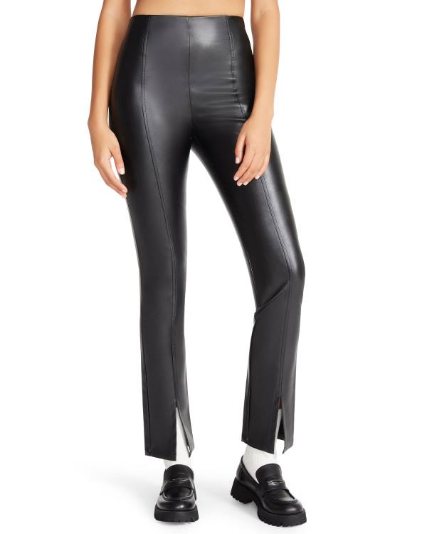 Colanti Dama Steve Madden Slit Front Faux Piele Pant Negrii | SM-703HF