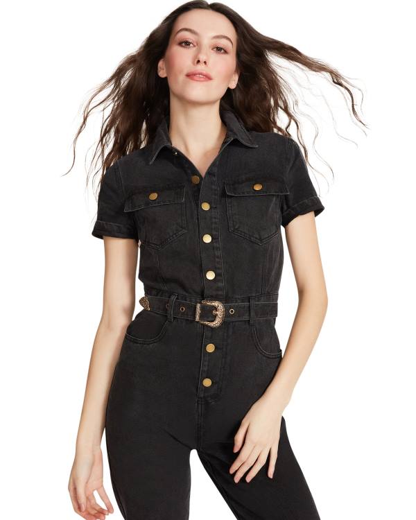 Fuste Dama Steve Madden Denim Scurte Sleeve Jumpsuit Negrii | SM-583AV