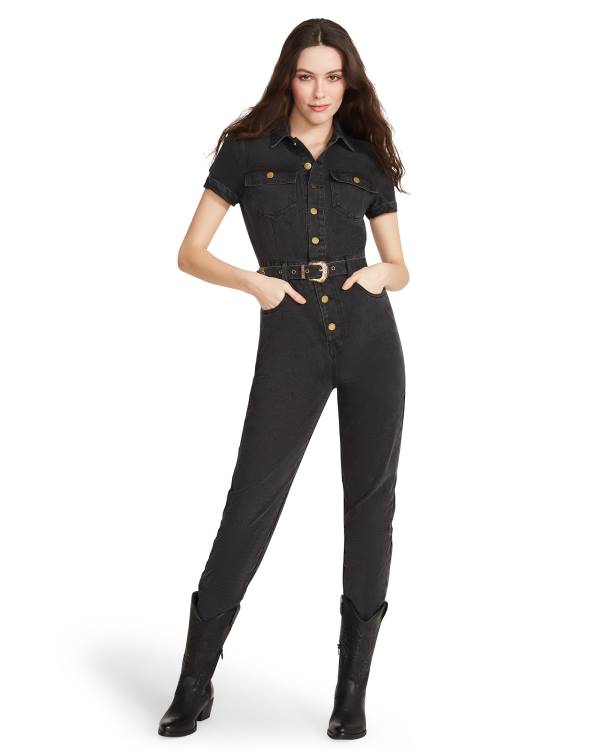 Fuste Dama Steve Madden Denim Scurte Sleeve Jumpsuit Negrii | SM-583AV