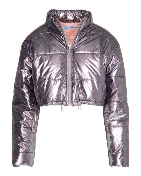 Jacheta Dama Steve Madden Cropped Metallic Puffer Gunmetal Bronze | SM-027GQ