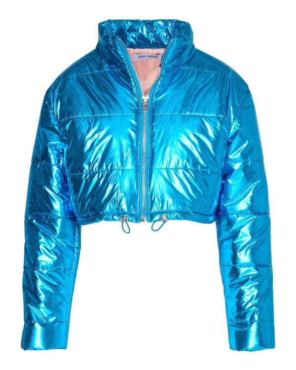 Jacheta Dama Steve Madden Cropped Metallic Puffer Albastri | SM-048QG