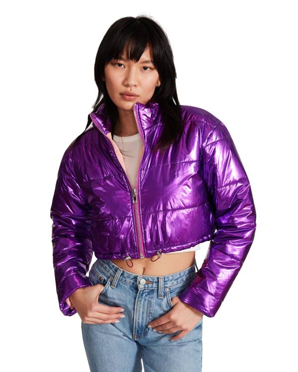 Jacheta Dama Steve Madden Cropped Metallic Puffer Violet | SM-716WA