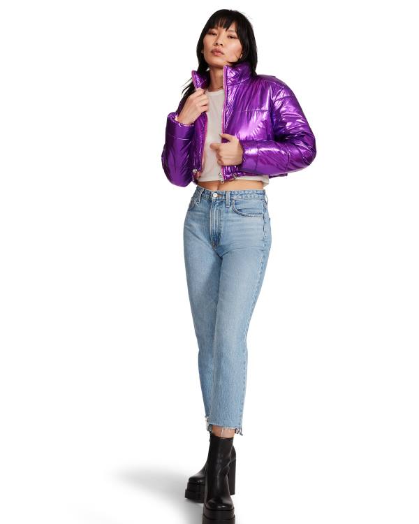 Jacheta Dama Steve Madden Cropped Metallic Puffer Violet | SM-716WA