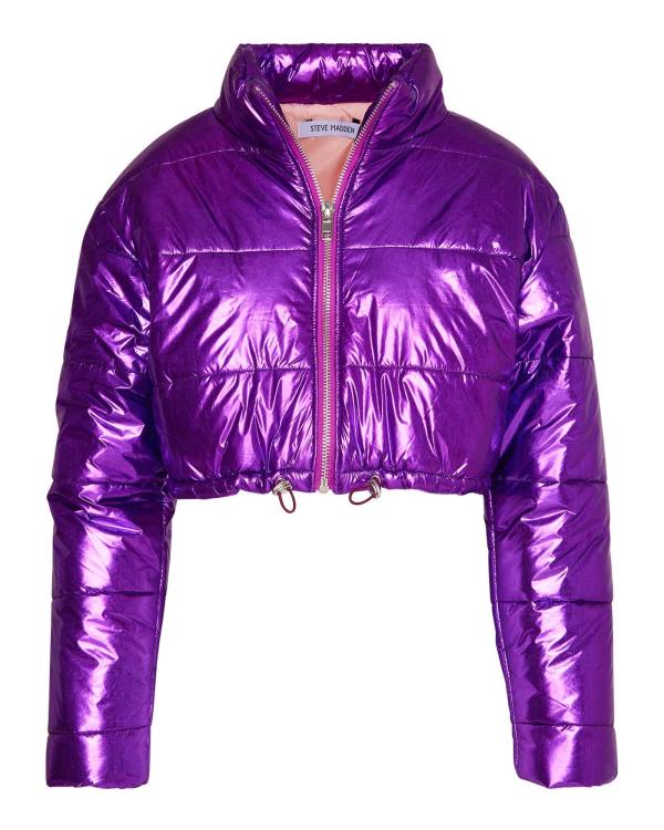 Jacheta Dama Steve Madden Cropped Metallic Puffer Violet | SM-716WA