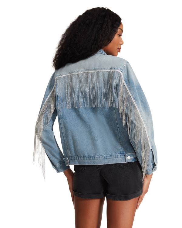 Jacheta Dama Steve Madden Rhinestone Fringe Denim Albastri | SM-302PU