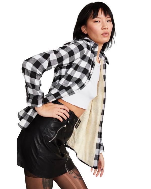 Jacheta Dama Steve Madden Teddy Captusite Flannel Negrii | SM-801OR