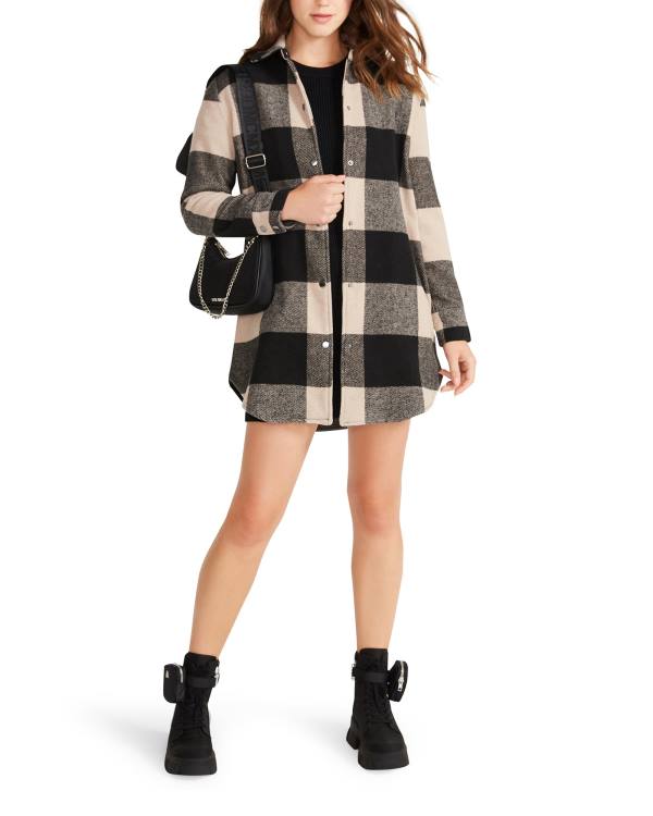 Paltoane Dama Steve Madden Eldridge Plaid Lt Taupe Gri Deschis Maro | SM-695HM