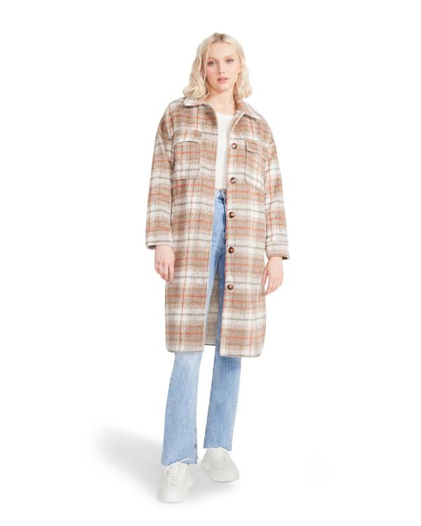 Paltoane Dama Steve Madden Long Plaid Taupe Gri Maro | SM-726GO