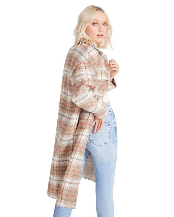 Paltoane Dama Steve Madden Long Plaid Taupe Gri Maro | SM-726GO