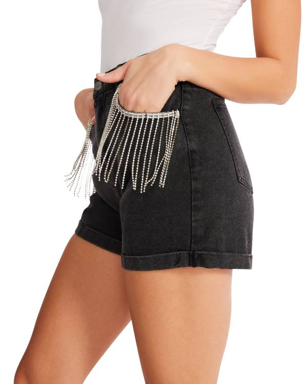 Pantaloni Scurti Dama Dama Steve Madden Rhinestone Fringe Negrii | SM-437HF