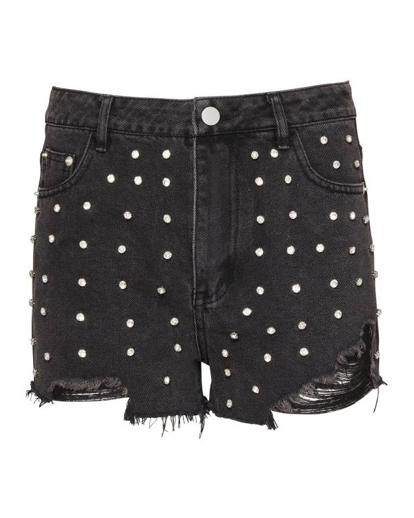 Pantaloni Scurti Dama Dama Steve Madden Rhinestone Distressed Denim Negrii | SM-507ZB