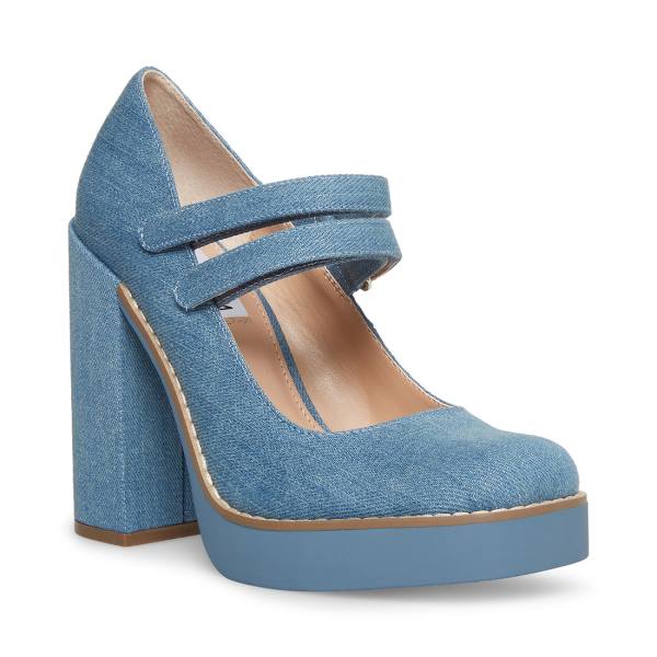 Pantofi Cu Toc Dama Steve Madden Twice Denim Fabric Heel Albastri | SM-209HY