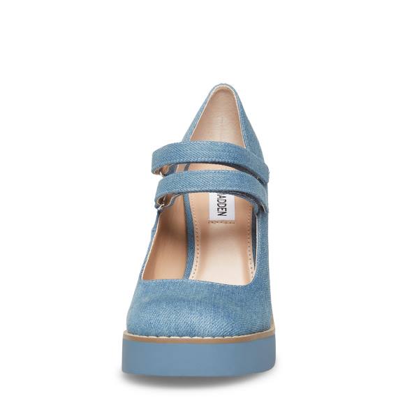 Pantofi Cu Toc Dama Steve Madden Twice Denim Fabric Heel Albastri | SM-209HY