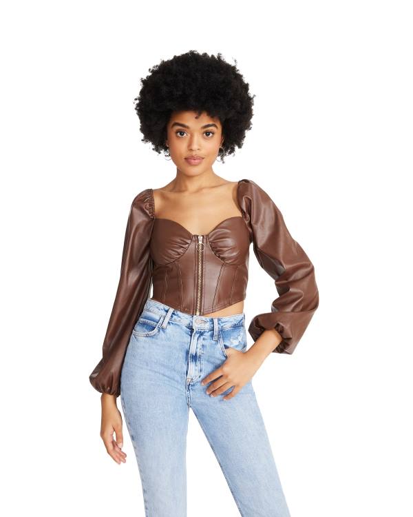 Topuri Dama Steve Madden Long Sleeve Faux Piele Corset Maro | SM-678PJ