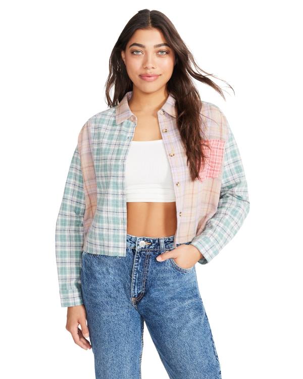 Topuri Dama Steve Madden Mixed Plaid Button Down Roz Colorati | SM-435QN