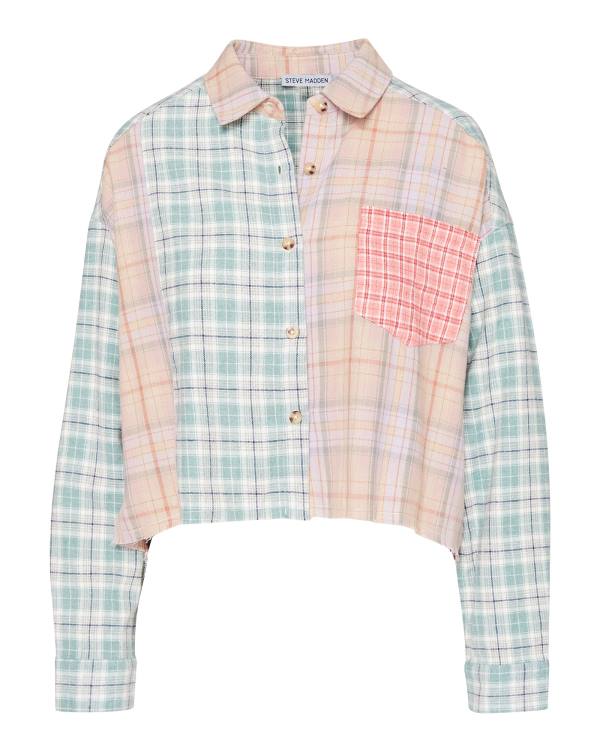 Topuri Dama Steve Madden Mixed Plaid Button Down Roz Colorati | SM-435QN