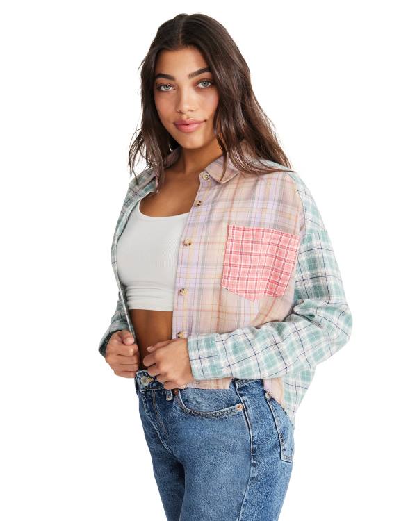 Topuri Dama Steve Madden Mixed Plaid Button Down Roz Colorati | SM-435QN