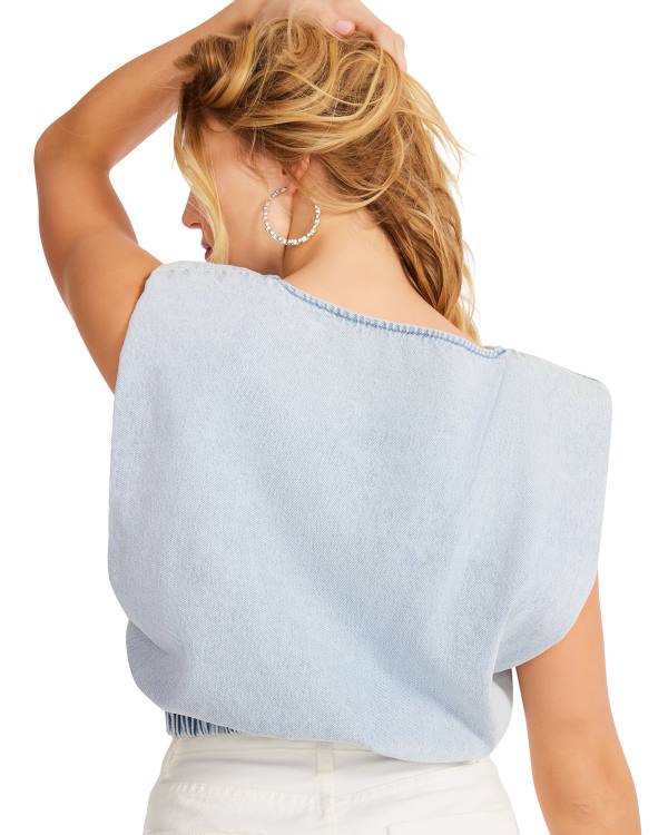 Topuri Dama Steve Madden Shoulder Pad Cropped Tank Denim Fabric Albastri | SM-570YJ