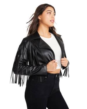 Jacheta Dama Steve Madden Fringe Faux Piele Negrii | SM-236HP