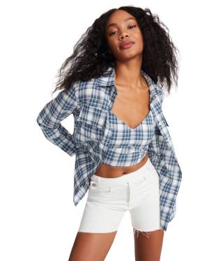 Topuri Dama Steve Madden Checkered Button Up Albastri | SM-508ZI