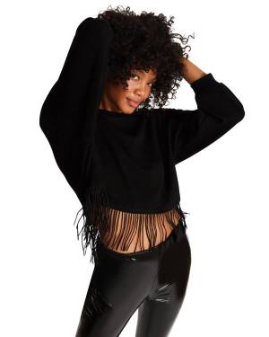 Topuri Dama Steve Madden Fringe Crew Neck Negrii | SM-601MC