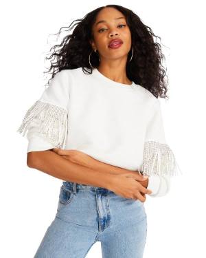 Topuri Dama Steve Madden Rhinestone Fringe Crew Neck Albi | SM-190TO